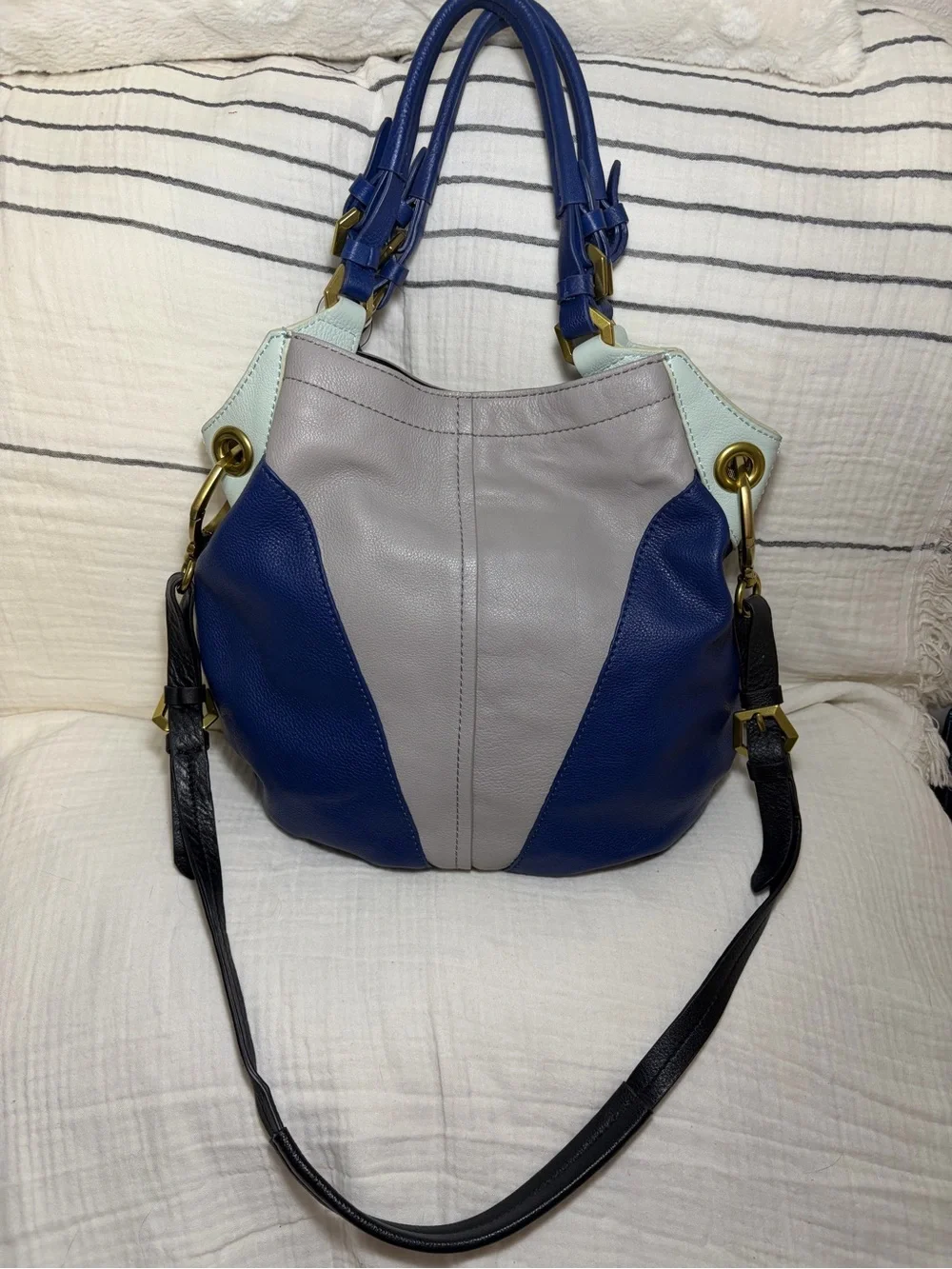 orYANY Blue and Gray Colorblock Hobo Bag NWT